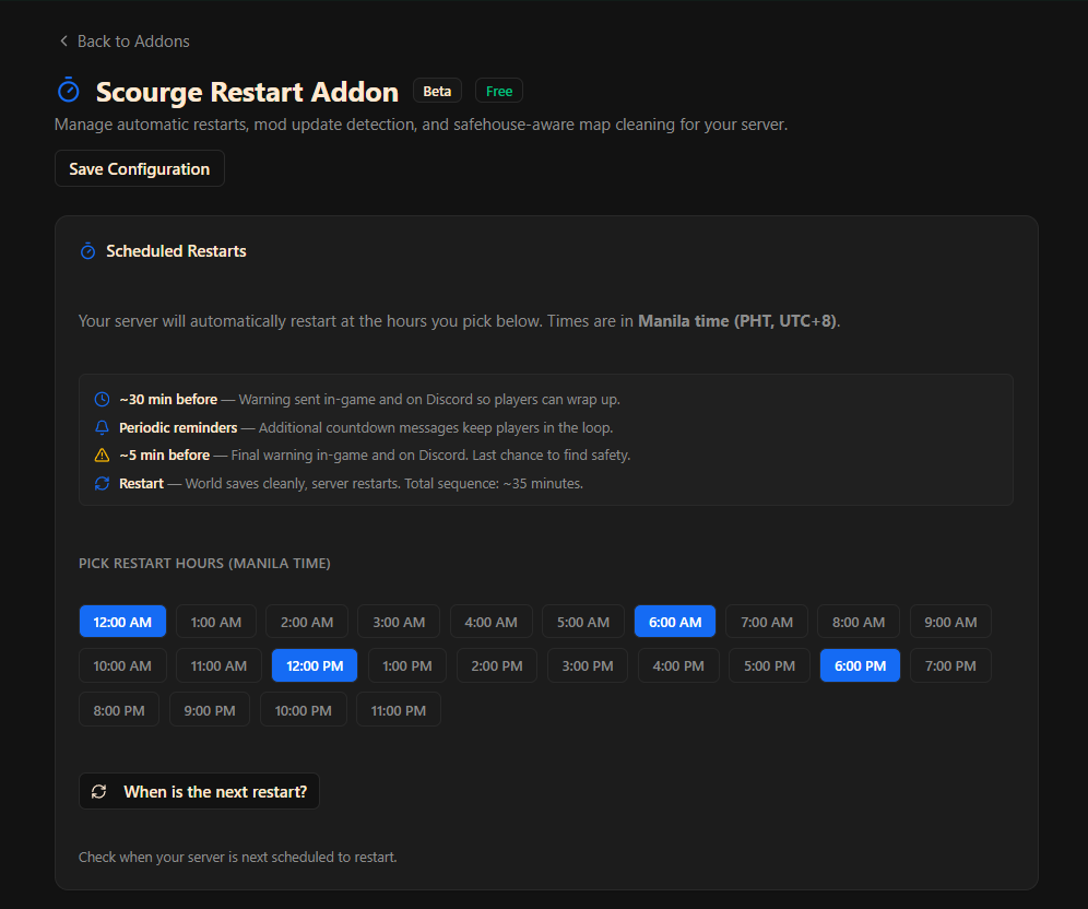 Open the Restart Addon