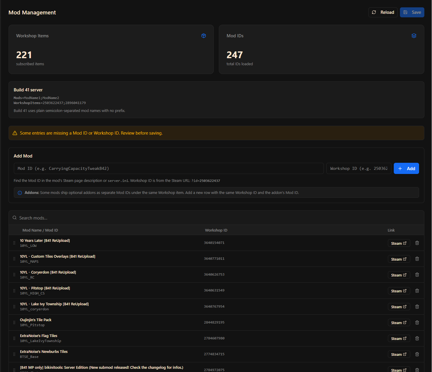 Mod manager for Project Zomboid - install Steam Workshop mods